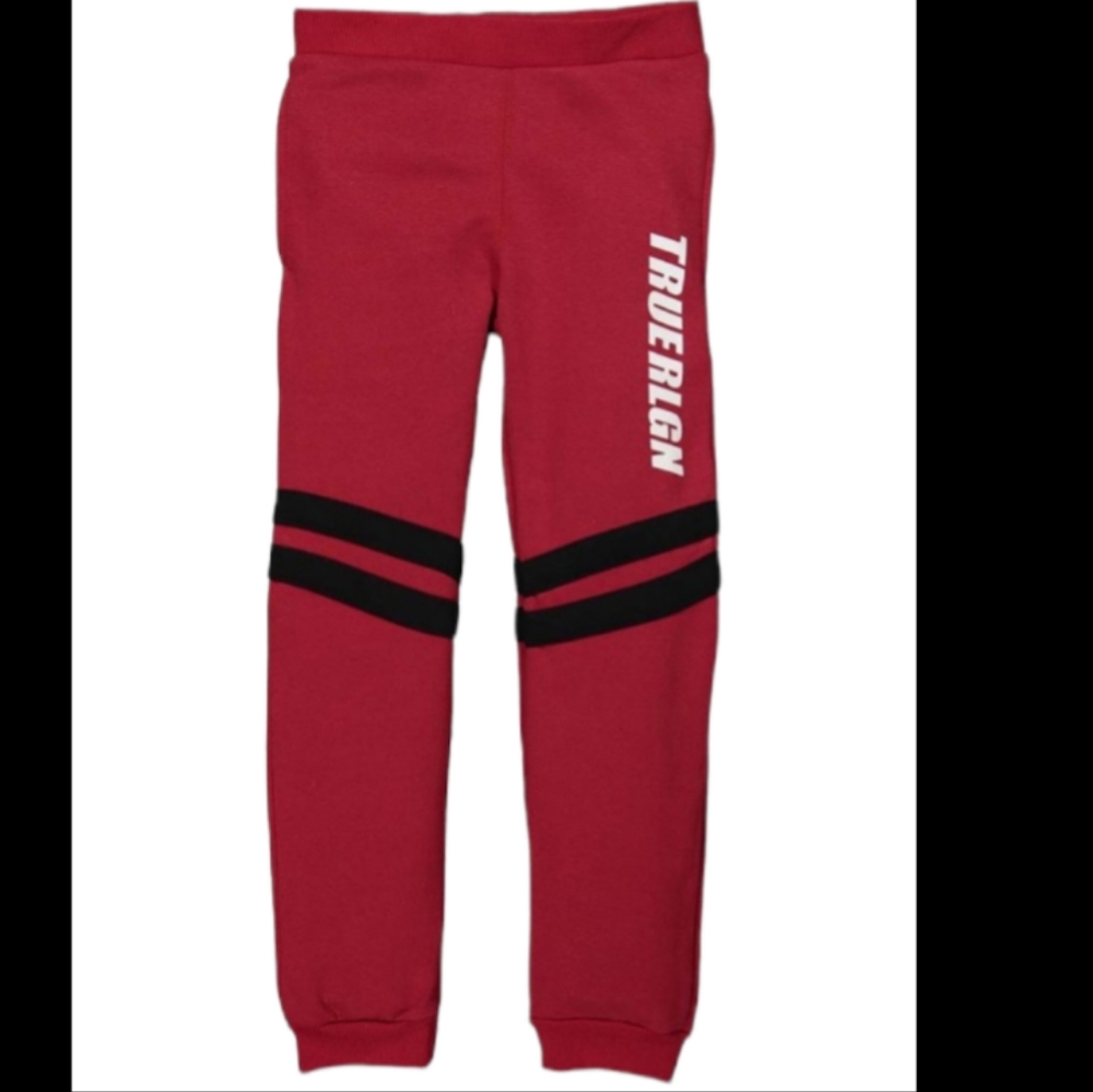 ***NWT BOYS LARGE TRUE RELIGION RED/BLACK DOUBLE STRIP JOGGERS***
